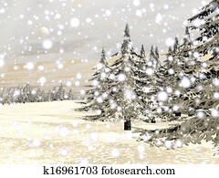 חורף, להשליג, נוף, -, 3d, render