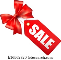 מכירות, פתק, עם, אדום, מתנה, bow., וקטור, דוגמה