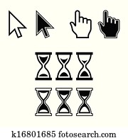 סמן, icons., עכבר, מחוון, set., arrow,, hand,, hourglass., וקטור