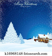 ראטרו, חג המולד, scene., נוף של חורף, עם, דיר