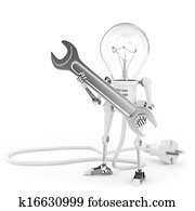 רובוט, lamp,, חשמלאי, עם, spann