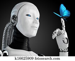 רובוט, אנדרויד, אישה, עם, פרפר