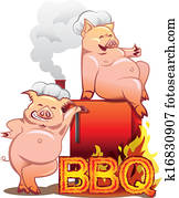 שני, לחייך, חזירים, ב, טבחים, כובעים, לעמוד, ליד, ה, אדום, מעשן, עם, להשרף, מכתבים, מנגל