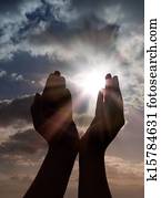 תפילה, עם, ידיים, ל, שמש