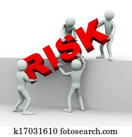 3d people working together to place word risk