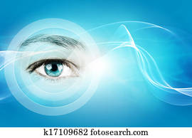 abstract blue background with closeup of human eye abstract blue background with closeup of human eye
