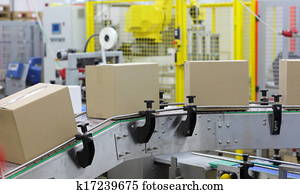 automação, -, caixas, ligado, correia transportadora