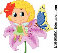 Baby fairy elf cartoon sitting on f Baby fairy elf cartoon sitting on f