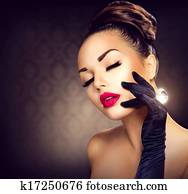 Beauty Fashion Glamour Girl Portrait. Vintage Style Girl