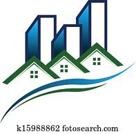 bens imóveis, comunidade, logotipo, vetorial