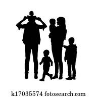 big family of four children and two parents silhouettes big family of four children and two parents silhouettes