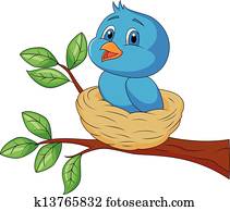 Blue bird cartoon in the nest Blue bird cartoon in the nest