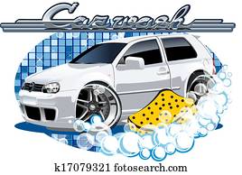 car, lavando, sinal, com, esponja