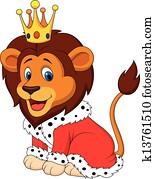 caricatura, leão, em, rei, equipamento