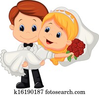 caricatura, niños, juego, novia, y, groo