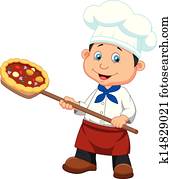 Cartoon a baker with Pizza Cartoon a baker with Pizza