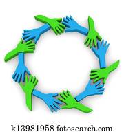 Circle of friendship hands 3D in wh