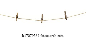 clothesline with clothespins isolated on white  background