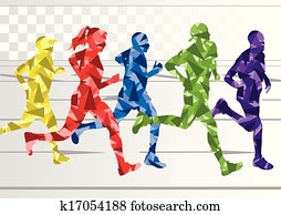 Colorful winter marathon runners silhouettes background Colorful winter marathon runners silhouettes background