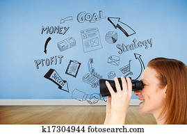 Composite image of charismatic businesswoman predicting future success isolated on a white bacground