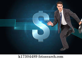 Composite image of stern businessman in a hury