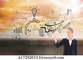 Composite image of young blonde business woman pointing 