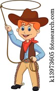 Cowboy kid cartoon twirling a lasso Cowboy kid cartoon twirling a lasso