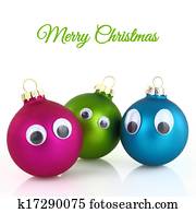 Cute Christmas balls with eyes isolated on white Cute Christmas balls with eyes isolated on white