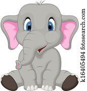 cute, elefante, caricatura, sentando
