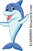 cute, golfinho, caricatura, waving
