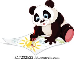 cute, panda, desenho, quadro
