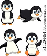 cute, pingüim, caricatura