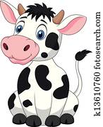 cute, vaca, caricatura, sentando