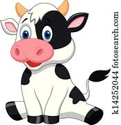cute, vaca, caricatura, sentando