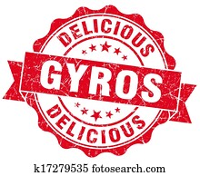 Delicious gyros grunge red vintage round isolated seal Delicious gyros grunge red vintage round isolated seal