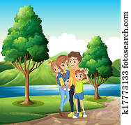 ei, familie, ved, det, riverbank