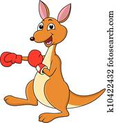 engraçado, boxe, canguru, caricatura