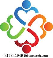 equipo, corazón, 4, logotipo, vector