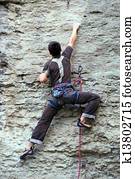 escalador pedra, subindo, um, penhasco