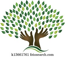 esperar, árbol, manos