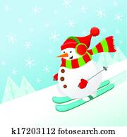 esquiando, boneco neve