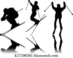 esquiando, desporto, silhuetas