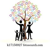 familia, con, árbol, de, corazones, logotipo