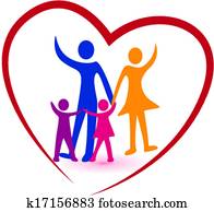 familia, y, corazón rojo, logotipo