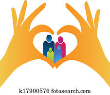 Family with heart hands shape logo