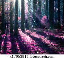 fantasia, paisagem., misteriosa, antigas, floresta