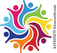 feliz, equipe, 9, logotipo, vetorial