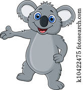 feliz, koala, caricatura, waving, mão