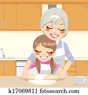 Grandmother Teaching Granddaughter Make Pizza Grandmother Teaching Granddaughter Make Pizza