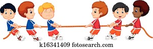 Group cartoon of children playing T
